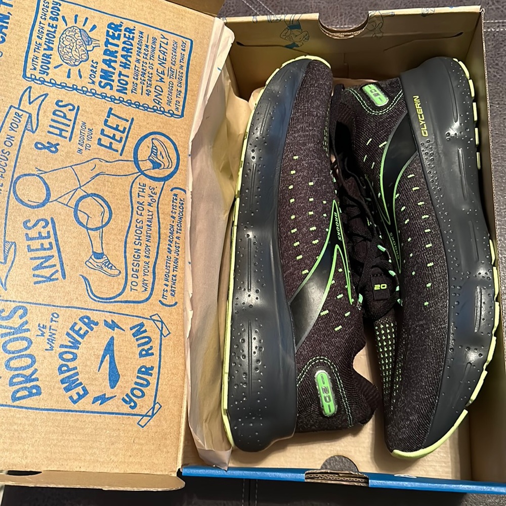 Brooks Glycerin StealthFit 20 Men's Road Running Shoes Black/Green Size 11 New